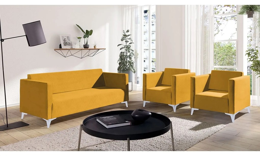 Sedacia súprava Denim 3+1+1, Dostupné poťahy: Solo 260, Farby nožičiek: lesk chróm
