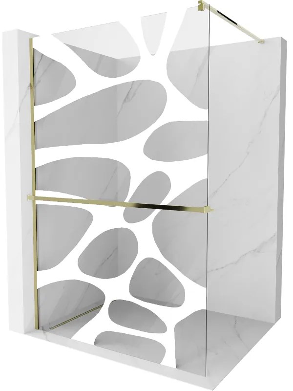 Mexen Kioto+, sprchová zástena s poličkou a držiakom na uteráky 70 x 200 cm, 8mm číre sklo vzor biely, zlatý profil 800-070-121-50-97