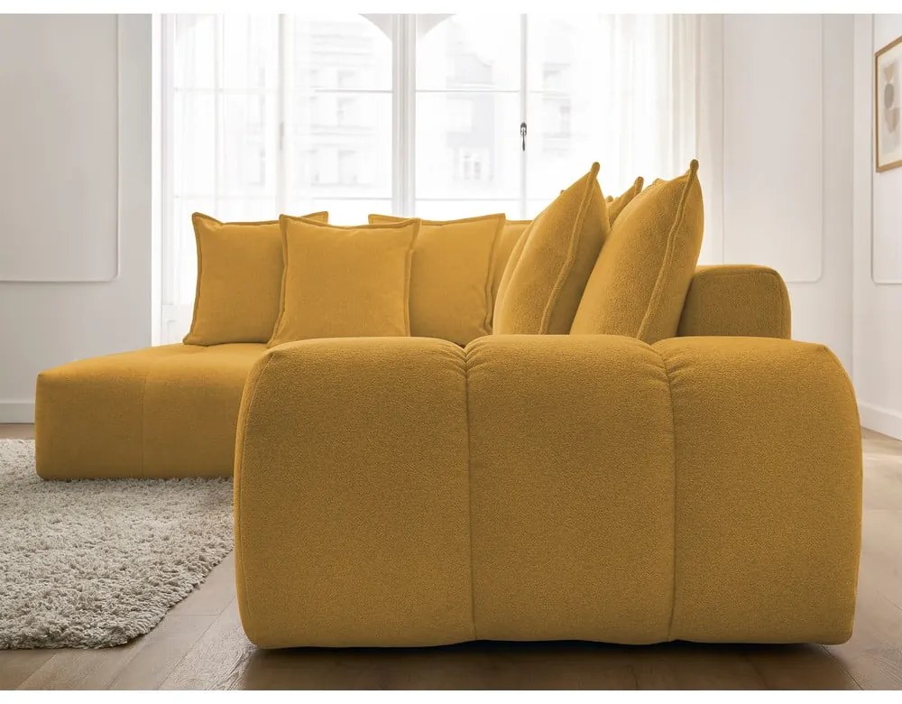 Ženilková rozkladacia/s úložným priestorom rohová pohovka v horčicovej farbe (ľavý roh/do L) Everest – Bobochic Paris