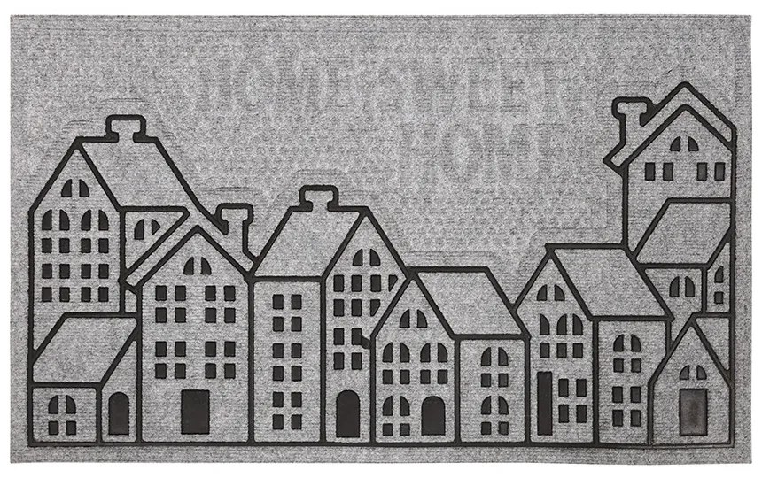 Rohožka Domky sivá, 45 x 75 cm