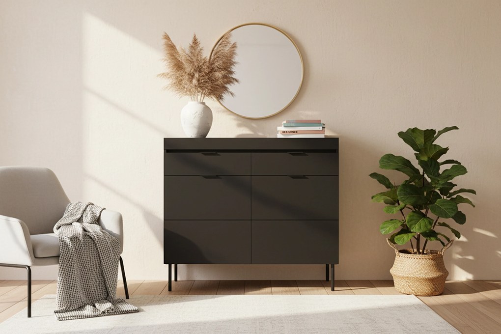 Dvojdverová komoda Sentia 105 cm s dvoma zásuvkami - čierna / čierna