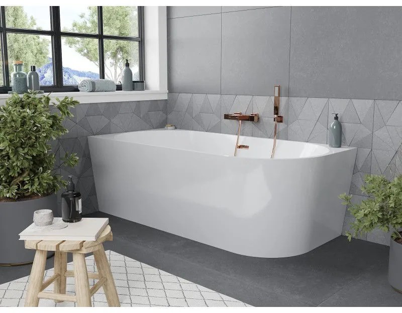 Mexen Mia, voľne stojaca rohová vaňa ľavá 160 x 80 cm, biela, ružové zlato prepad, 52691608000L-60