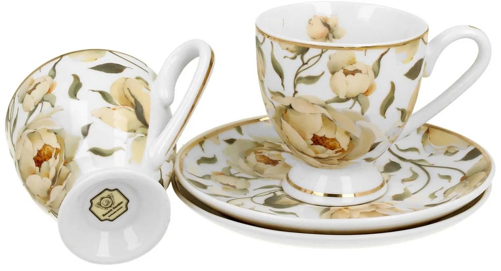 Porcelánová šálka na nohe s podšálkou English Roses White 90 ml sada 2ks