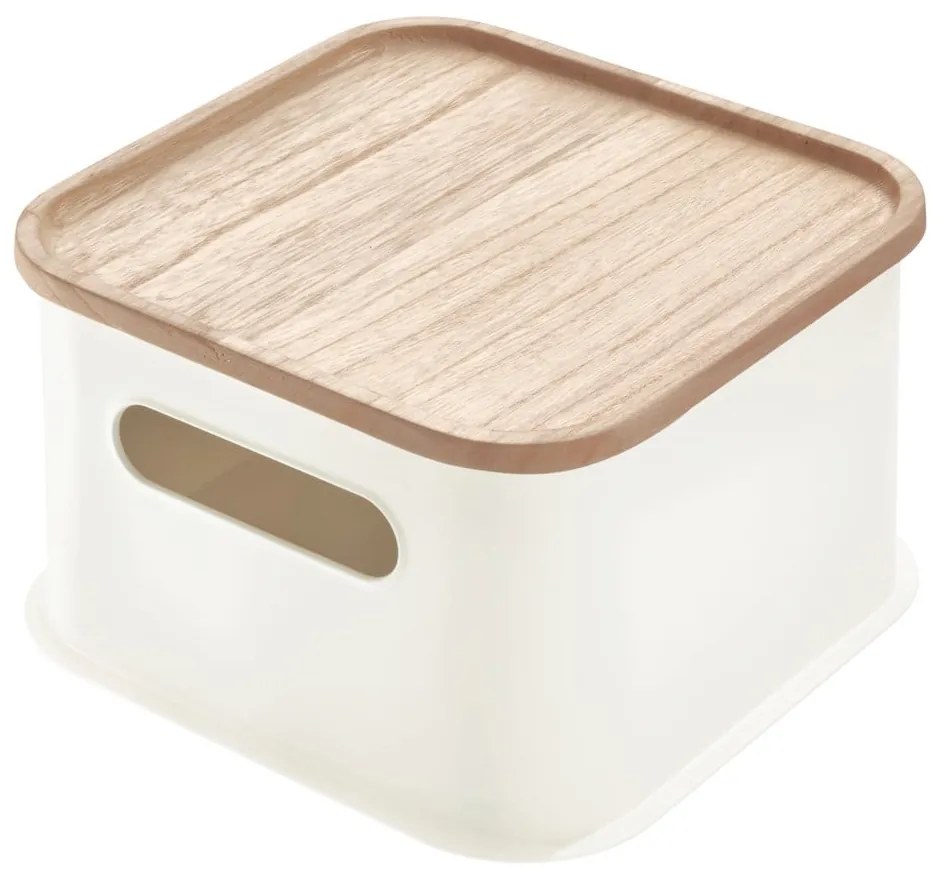 Biely úložný box s vekom z dreva paulownia iDesign Eco Handled, 21,3 x 21,3 cm