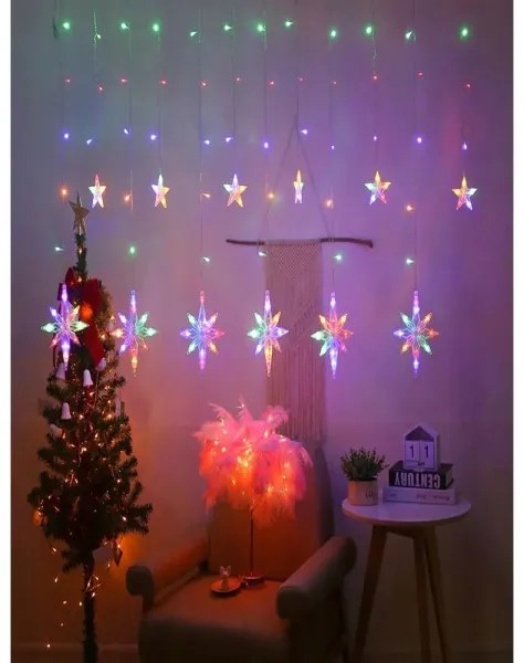 Vianočný svetelný záves hviezdy 138 LED farebné