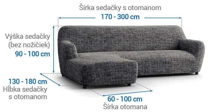 Bielastické poťahy VITTORIA šedá sedačka s otomanom vľavo (š. 170 - 300 cm)