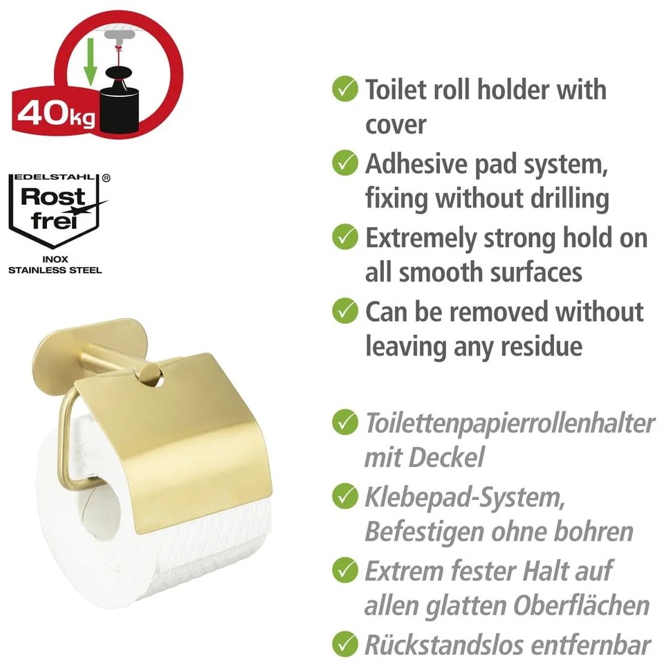 Samodržiaci držiak na toaletný papier z nerezovej ocele Orea Gold – Wenko