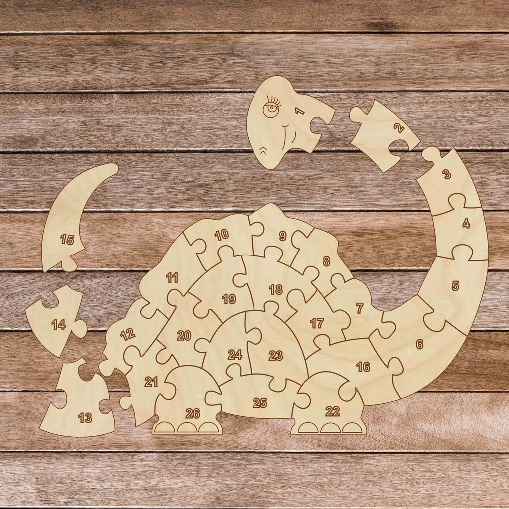 Detské drevené puzzle - Dinosaurus a čísla 26 dielikov | SENTOP H023: 25 x 20 cm 4147-63791 H023