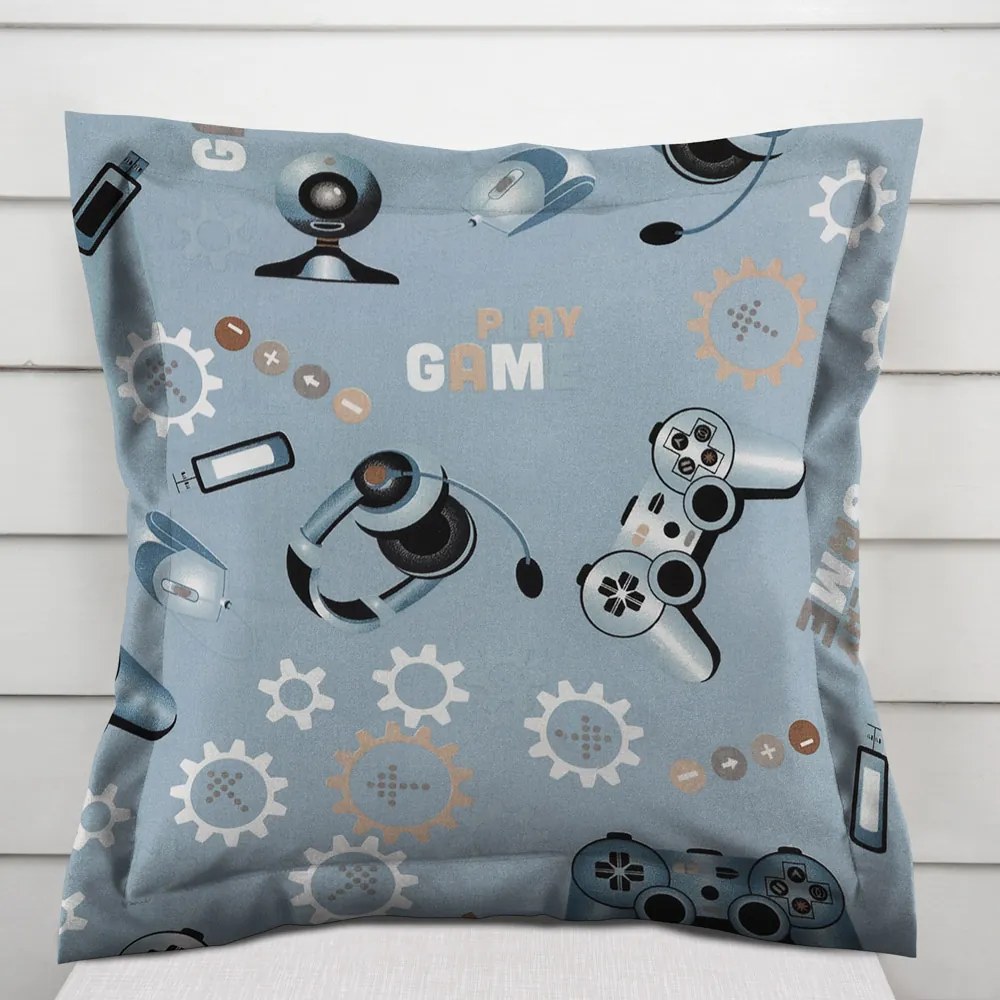 Biante Detská bavlnená obliečka na vankúš s lemom Sandra SA-588 Play Game na modrom 40 x 40 cm