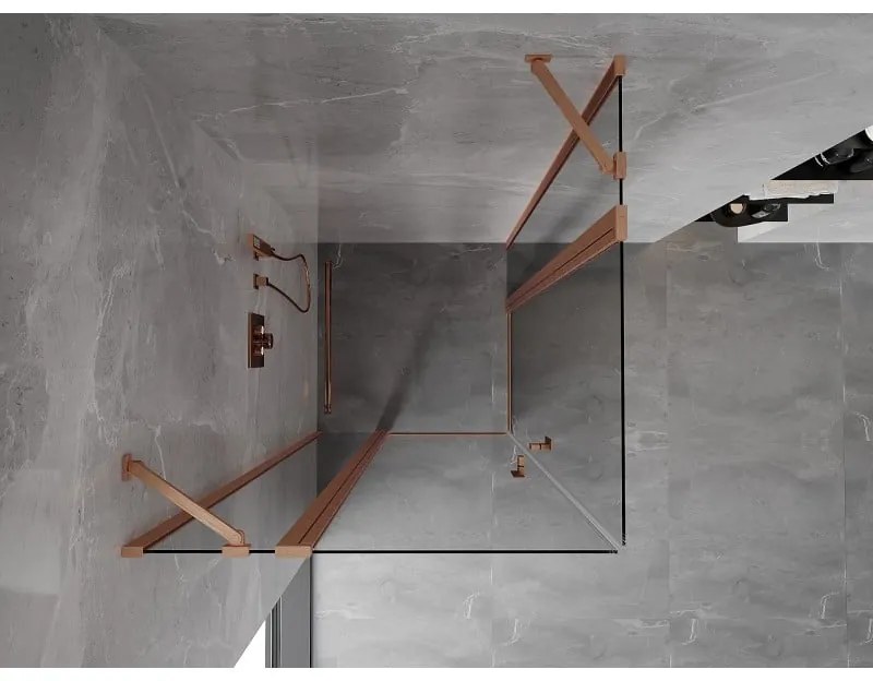 Mexen, Mexen Mist Duo výklopný sprchový kút 70 x 70 cm, transparentný, brúsená meď - 8A4-070-070-65-00