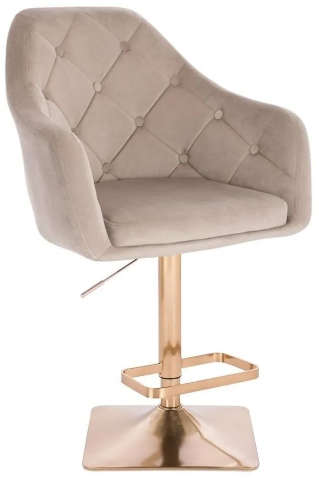 LuxuryForm DESIGN Barová stolička ANDORA VELUR na zlatej hranatej podstave - latte