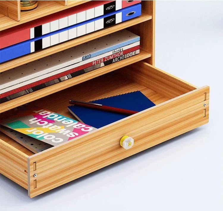 DIY zakladač na A4 dokumenty, písacie potreby a vreckovky so zásuvkou tmavé drevo B3S Tmavé drevo