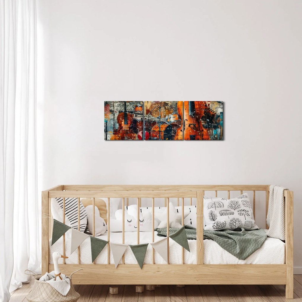Obraz - Hudobné nástroje (s hodinami) (90x30 cm)