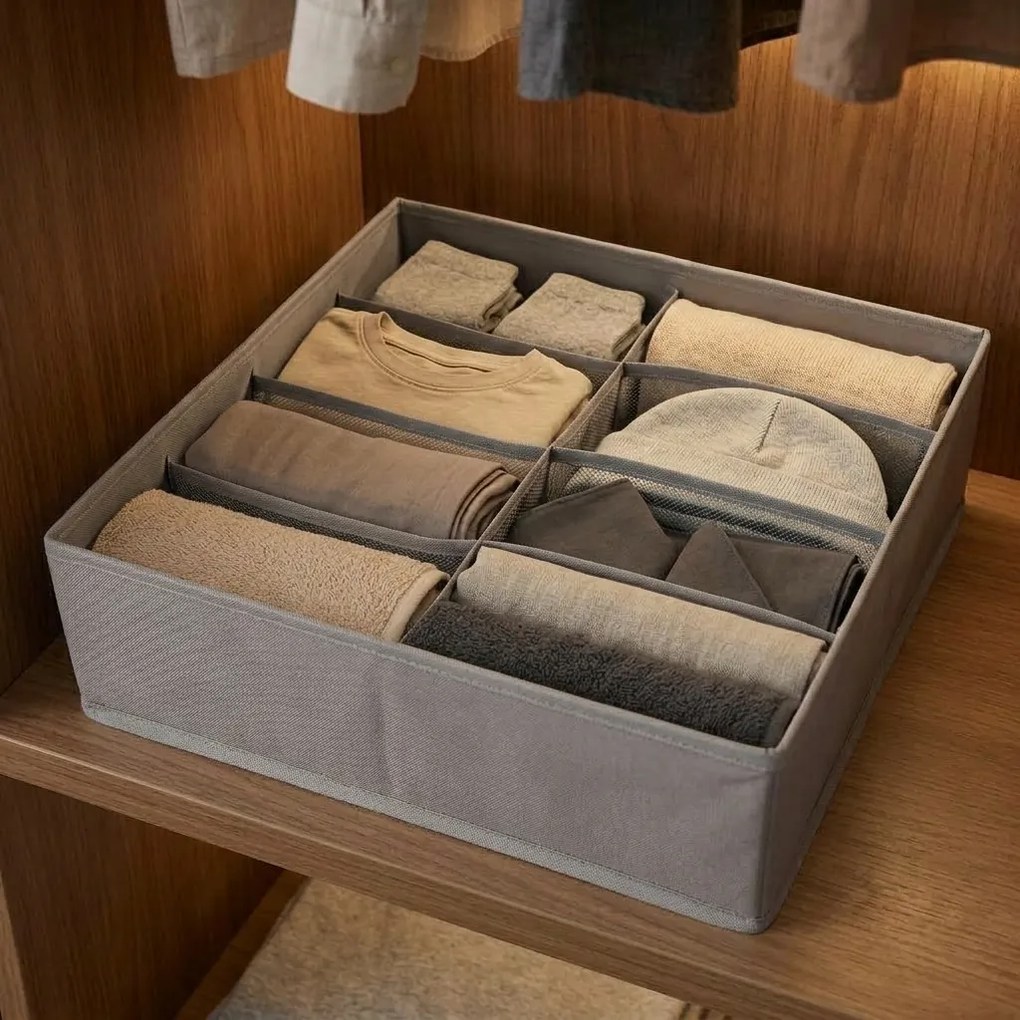 VERK GROUP Organizér na oblečenie a spodnú bielizeň, 8 priehradiek, sivý, 32 x 32 x 10 cm