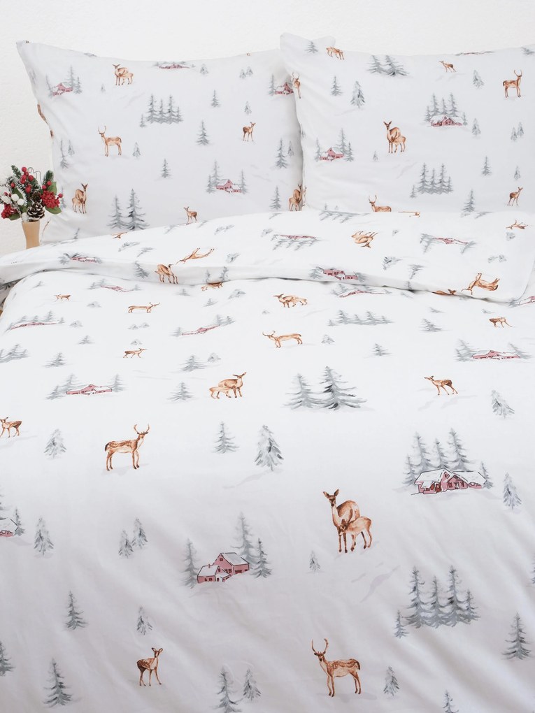 Vianočné francúzske bavlnené obliečky Renforcé - Zimný les