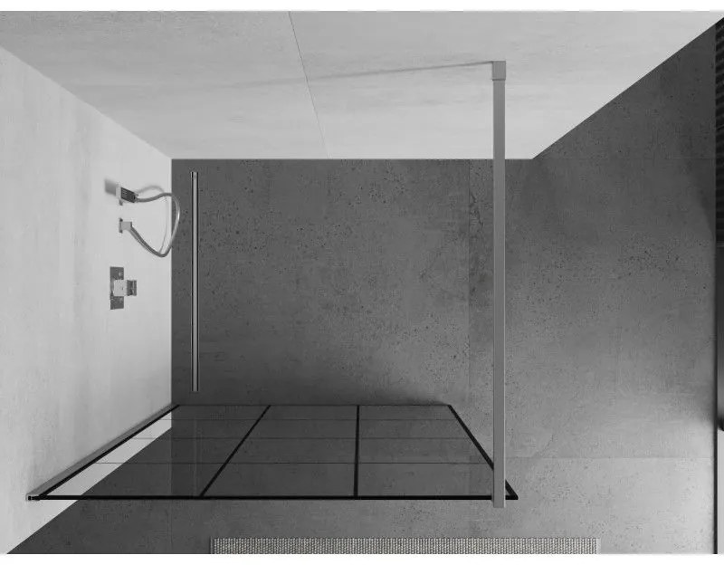 Mexen Kioto sprchová zástena 100x200 cm 8 mm, chrómový profil, sklo čierny vzor 1, 800-100-101-01-77