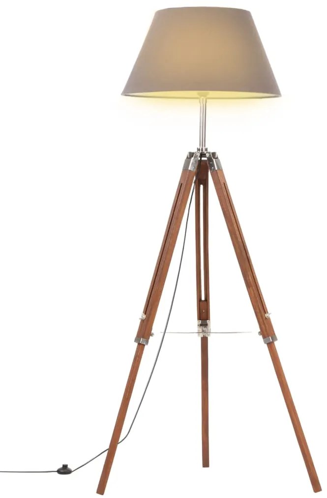 vidaXL Lampa na statíve medovo-hnedá a sivá 141 cm teakový masív