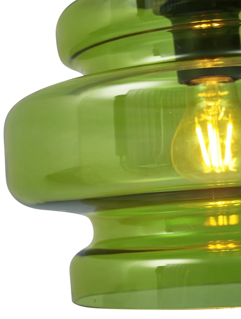 Retro závesná lampa čierna so zeleným sklom - Denise