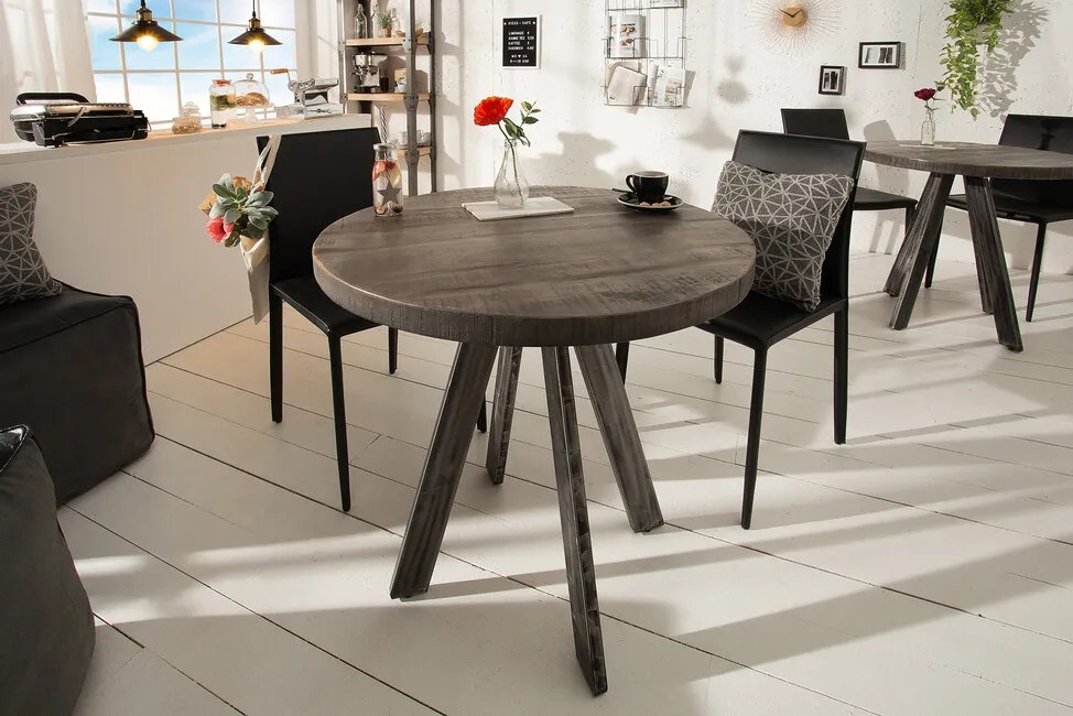 Okrúhly jedálenský stôl z masívu Iron Craft Mango šedý 80cm