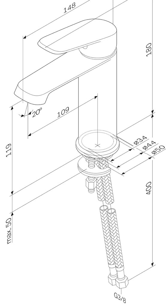 Umývadlová batéria AM.PM Func F8F02100 jednopáková, chróm