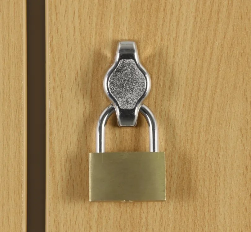 Drevená šatníková skrinka S4 s úložnými boxmi, 6 boxov, demont, otočný zámok, sivá/breza