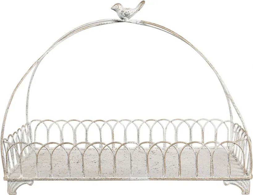 2ks biely antik kovový dekoračný košík s vtáčikmi Bird - 39*20*30 / 30*15*22 cm