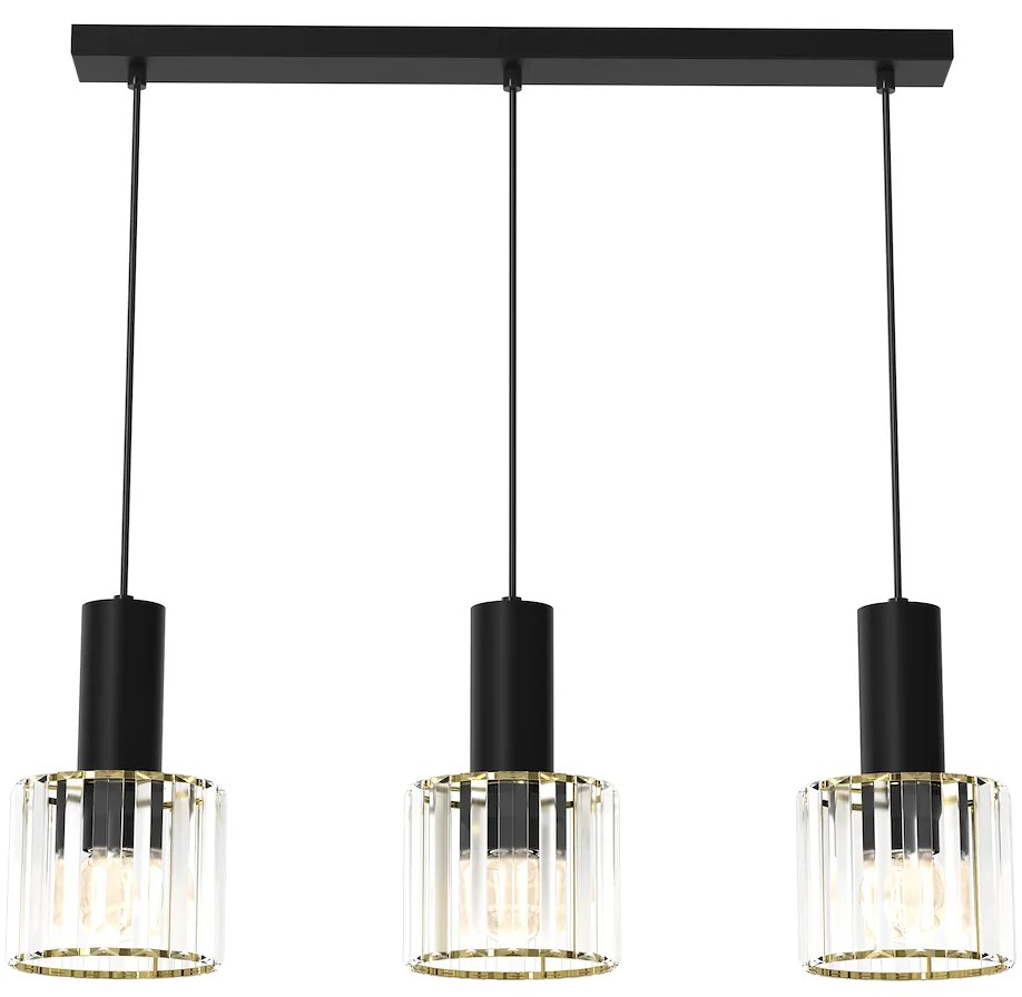 Závesné svietidlo Cristal, 3x transparentné krištáľové tienidlo, b/g