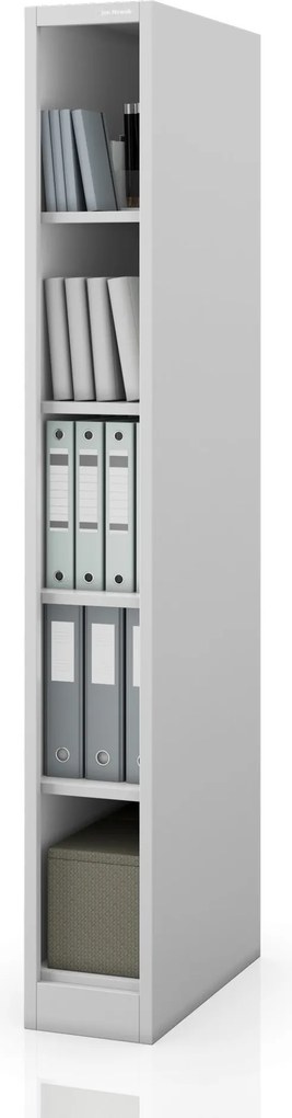 Úzky kovový archivačný regál na dokumenty sivý, 250x1850x600 mm: TIM