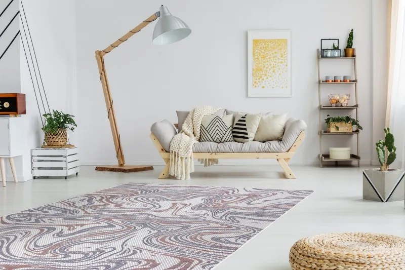 Dywany Łuszczów, Kusový koberec Sion Sisal Waves 2836 ecru/blue/pink – na von aj na doma, 80x150, viacfarebná, chodba / predsieň