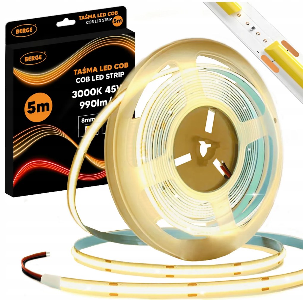BERGE LED pásik COB Neon 12V - 480D - 9W/m - IP20 - 5m - 990lm - teplá farba