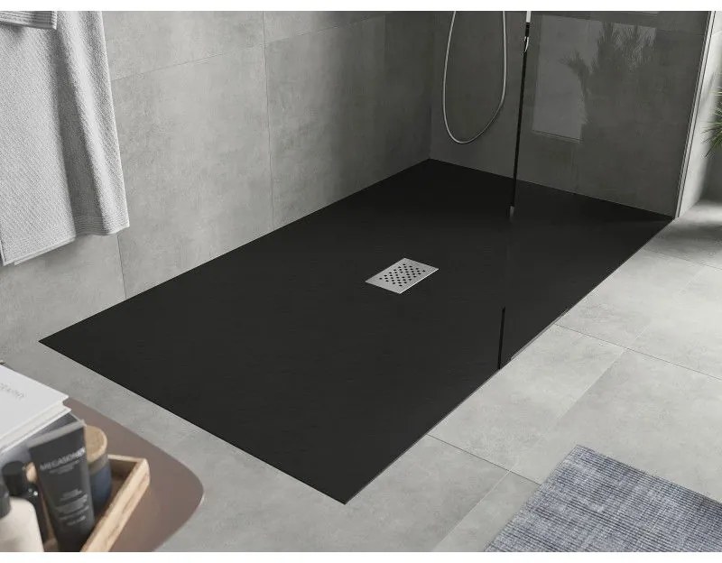 Mexen Hugo, obdĺžniková sprchová vanička SMC 180 x 100 cm, čierna, oceľová krytka, 42701018-X