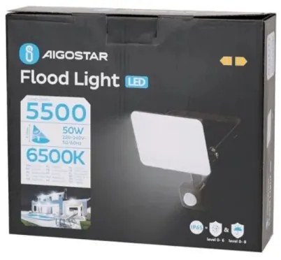 Aigostar - LED Reflektor so senzorom LED/50W/230V 6500K IP65 čierna
