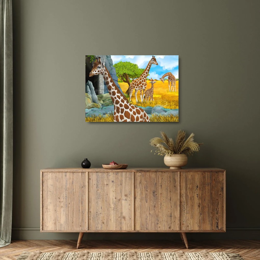 Sklenený obraz - Žirafia rodina (70x50 cm)