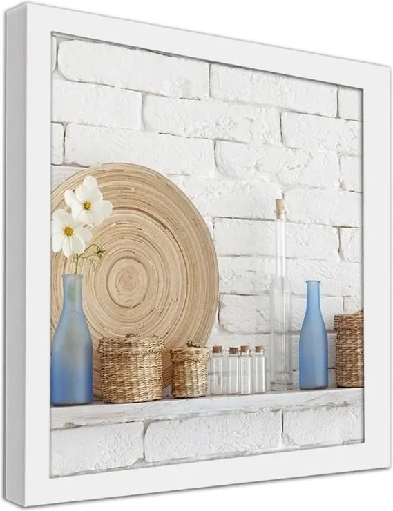CARO Obraz v ráme - Decorative Shelf On A White Wall Biela 20x20 cm