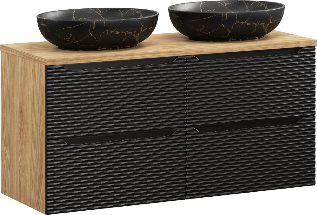 Comad Kúpeľňová skrinka s doskovými umývadlami set Ocean Black 120 čierna/dub olejovaný