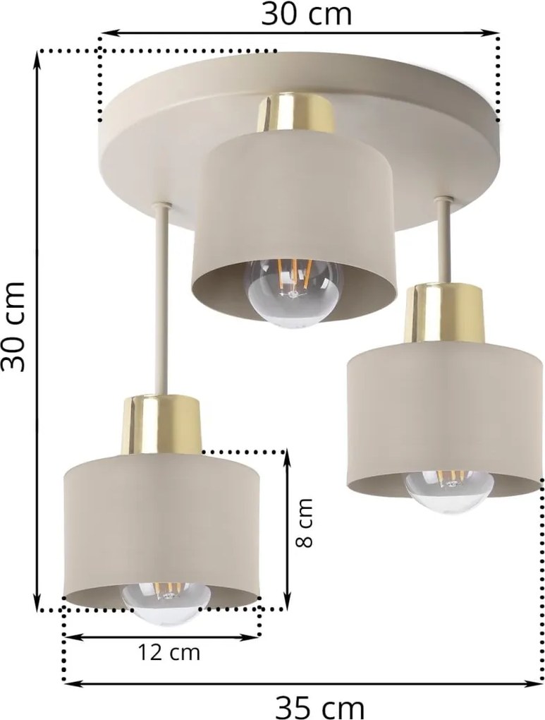 Stropné svietidlo Panta, 3x béžové kovové tienidlo, g, o