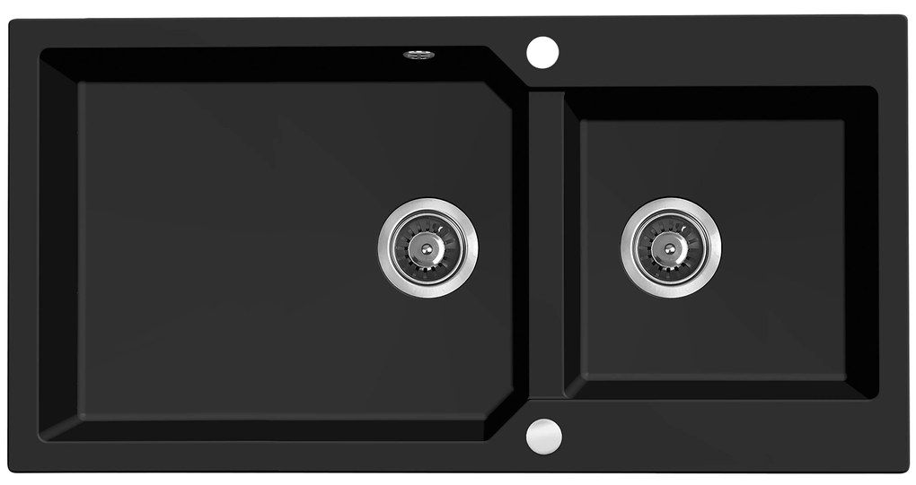 Laveo Milos, 2-komorový granitový drez 980x500x215 mm, čierna, LAV-SPM_B209