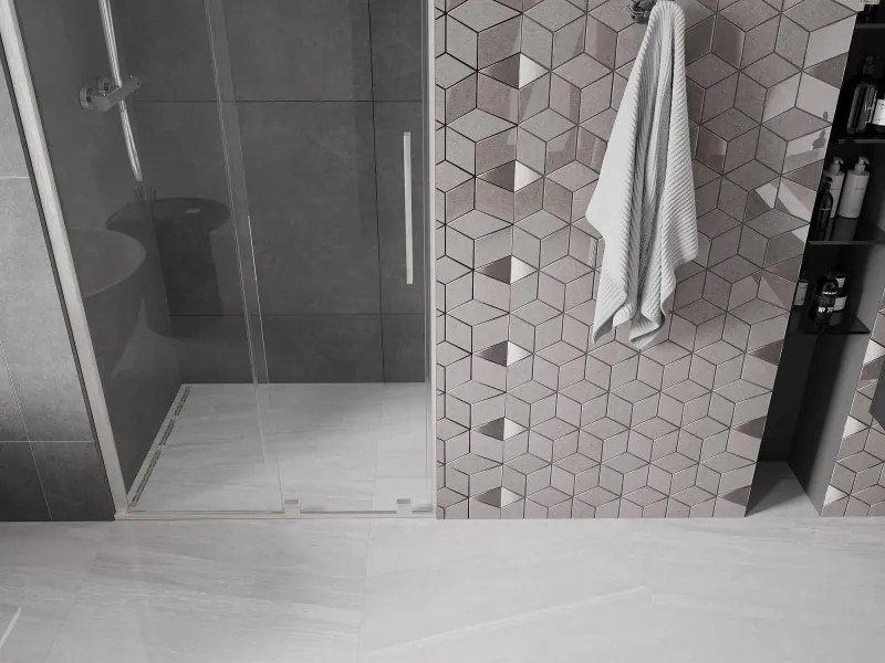 Mexen Velar, posuvné sprchové dvere do otvoru 90 cm, 8mm číre sklo, brúsená oceľ, 871-090-000-01-97