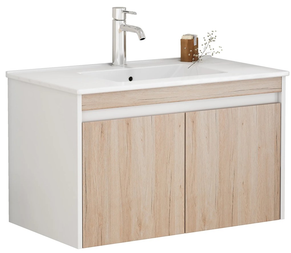 Závesná skrinka pod umývadlo Houseland Morvia 80 cm dub/biela