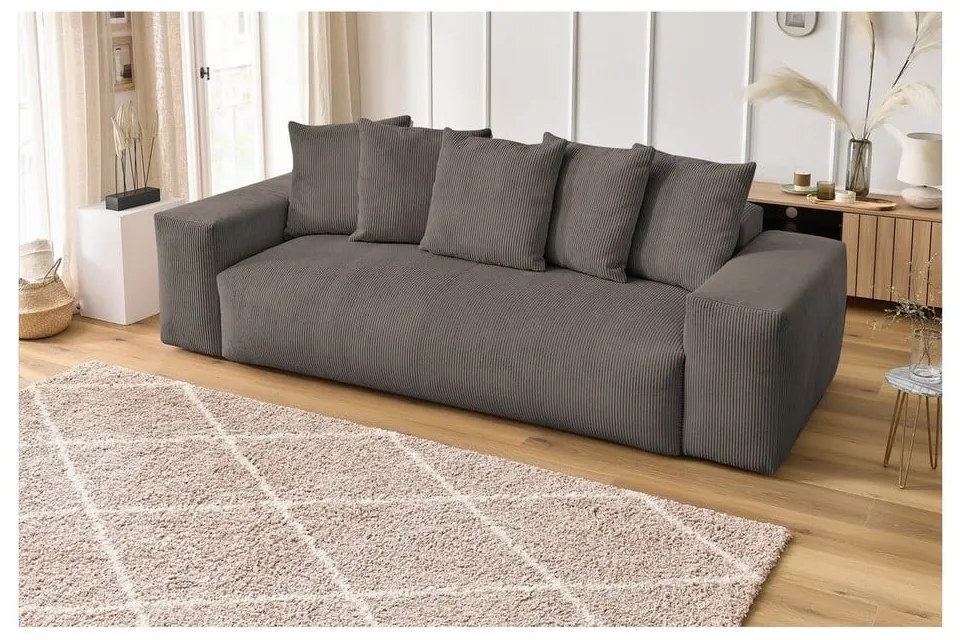 Sivo-hnedá menčestrová pohovka 280 cm Voltaire – Bobochic Paris