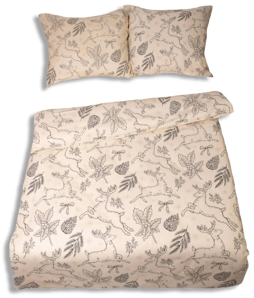 Matex Flanelové obliečky 140x200 + 70x90 cm - Tradičné Vianoce béžové