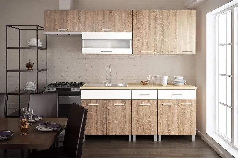 Kuchynská linka ADRIA 180/240 cm, dub sonoma/biela (marmur lux/lena)