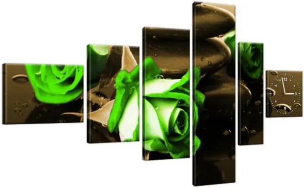 Obraz s hodinami Zelené ruže a kamene 180x100cm ZP1423A_6E