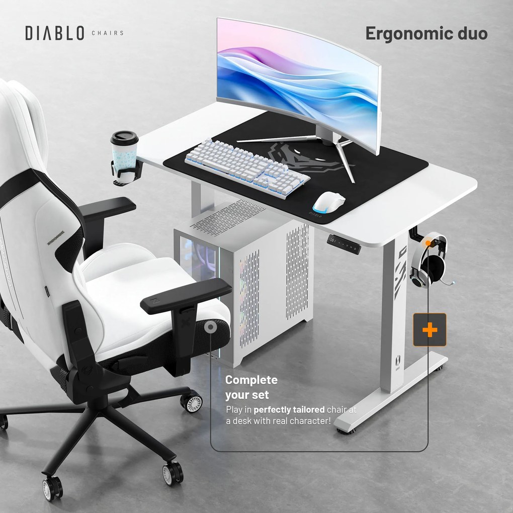 Výškovo nastaviteľný stôl Diablo X-Tensio 1100 biely