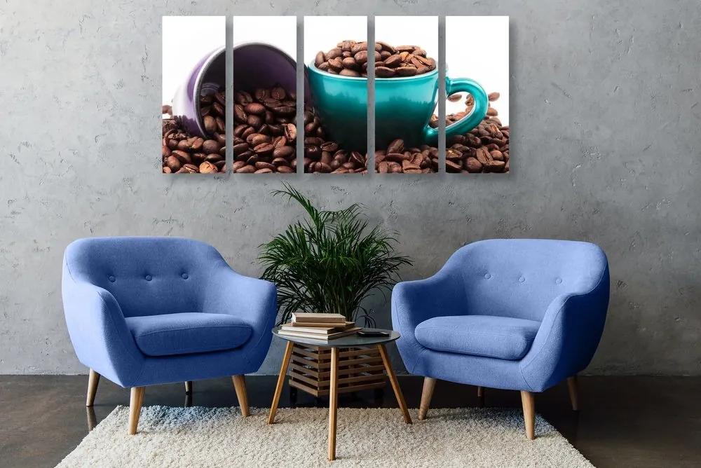 5-dielny obraz šálky s kávovými zrnkami - 200x100