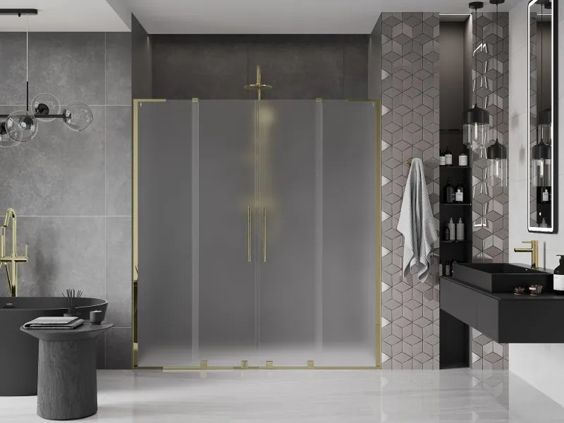 Mexen Velar L Duo, posuvné sprchové dvere do otvoru 170 cm, 8mm sklo námraza, zlatá lesklá, 871-170-003-32-50