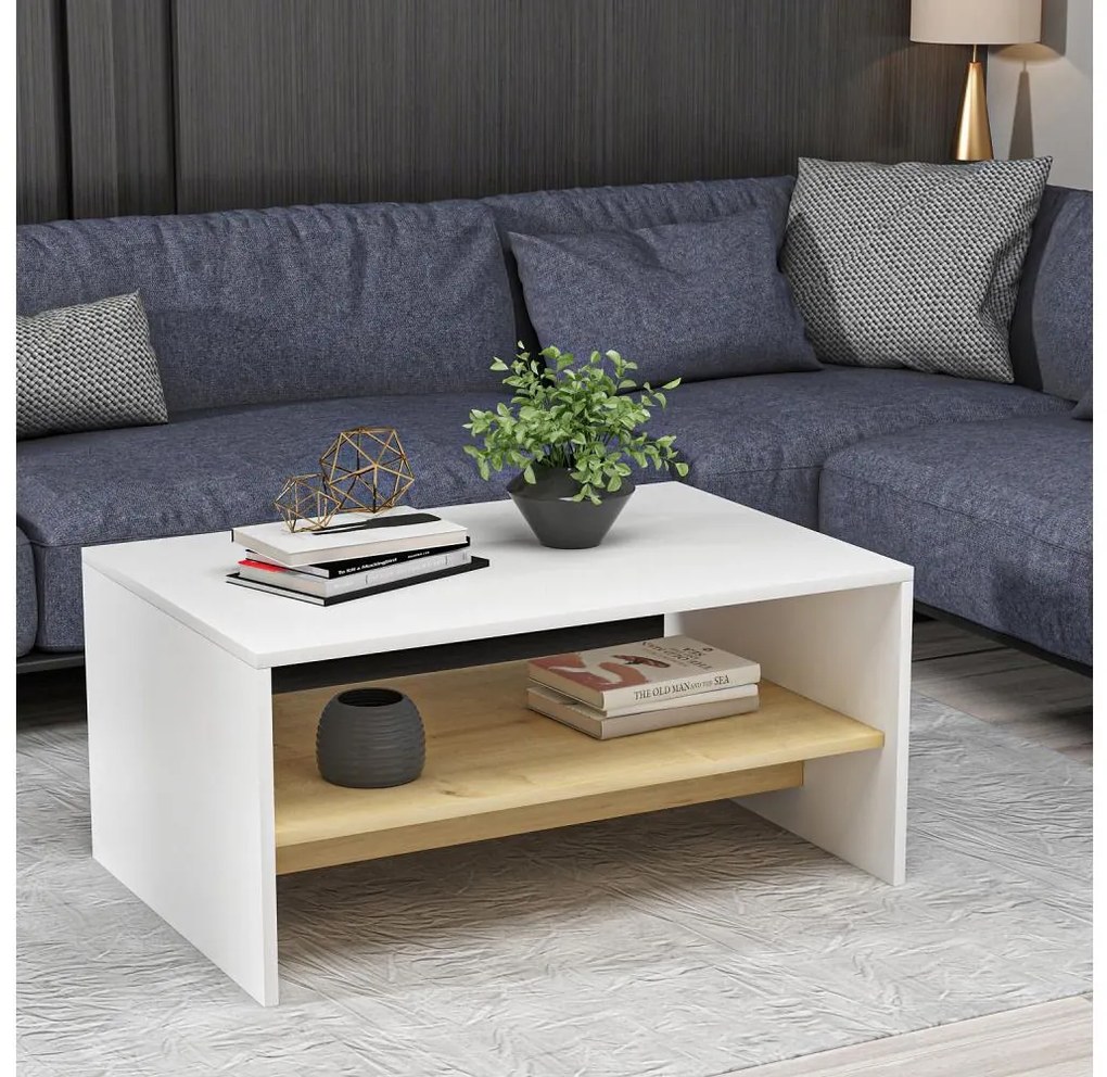 Asir Konferenčný stolík APOLLON 47x90 cm béžová/biela 475OLV1308