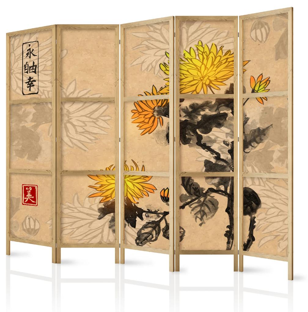 Artgeist Japonský paraván - Japanese Style: Chrysanthemums II [Room Dividers] Veľkosť: 225x161