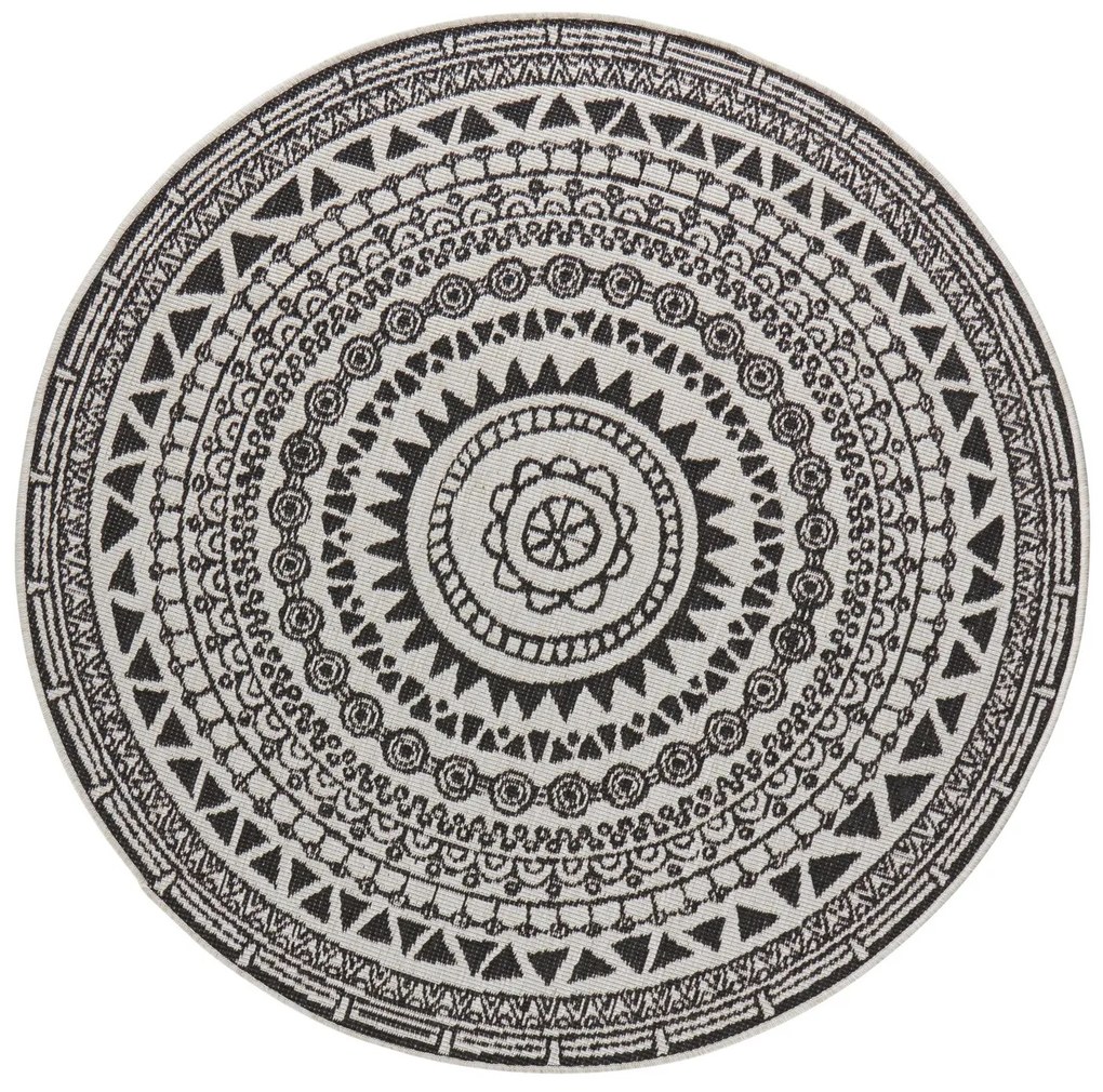 NORTHRUGS - Hanse Home koberce Kusový koberec Twin Supreme 103856 Black / Cream – na von aj na doma - 140x140 (priemer) kruh cm