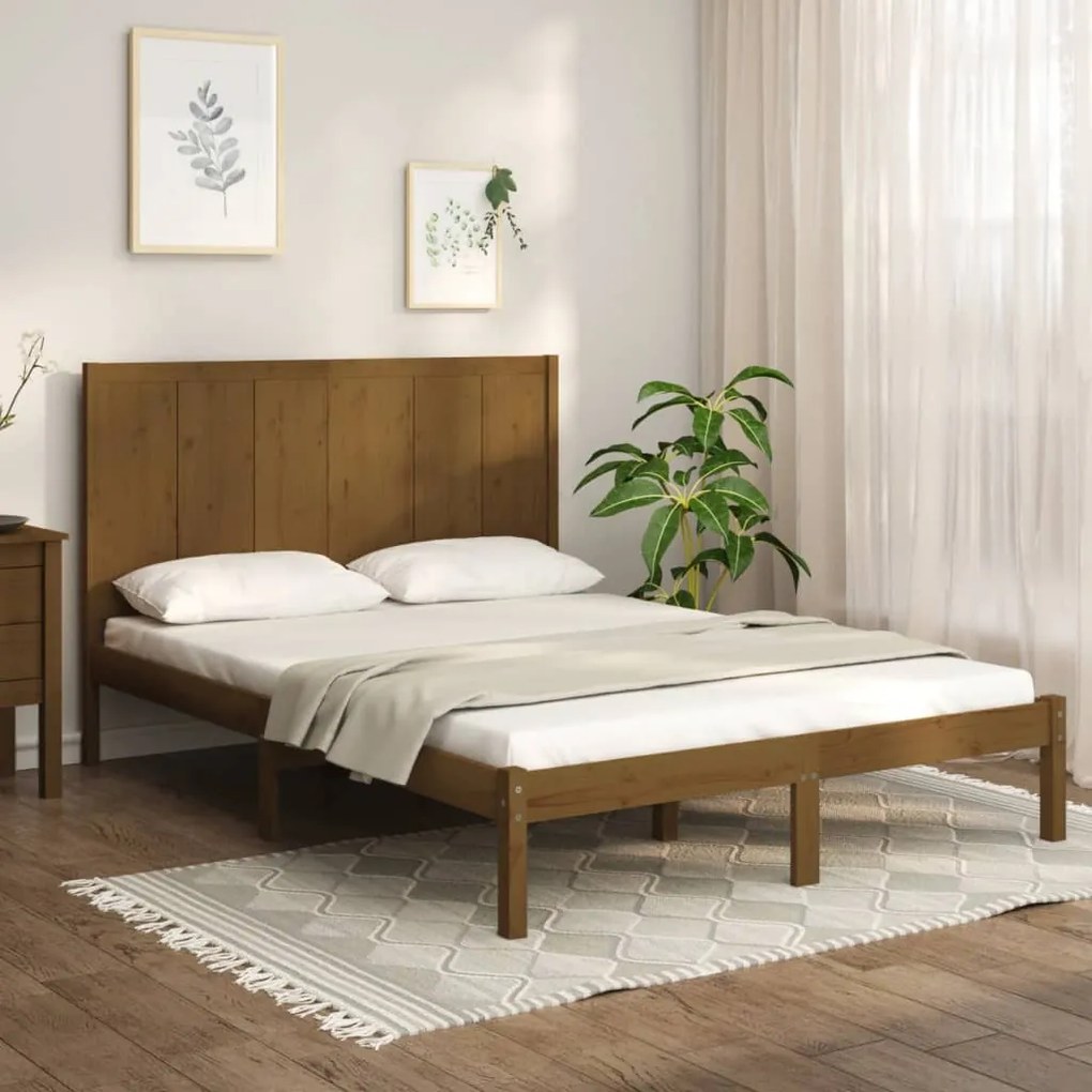 vidaXL Posteľný rám hnedý borovicový masív 150x200 cm 5FT King